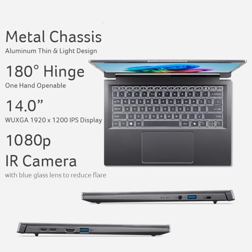 acer Aspire 14 AI Copilot+ PC | 14" WUXGA Display | Intel Core Ultra 7 Processor 256V | NPU: Up to 47 Tops - GPU: Up to 64 Tops | Intel ARC 140V | 16GB LPDDR5X | 1TB SSD | Wi-Fi 6E | A14-52M-72S0
