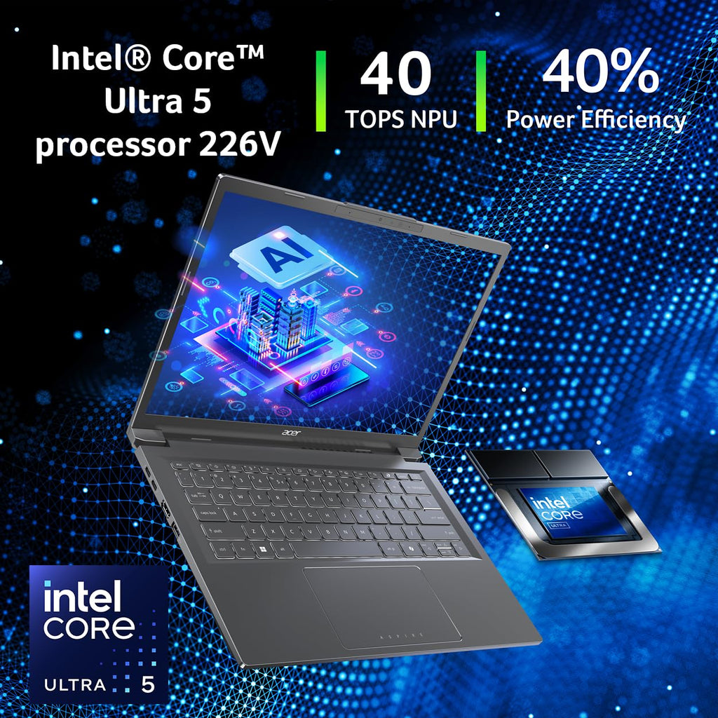acer Aspire 14 AI Copilot+ PC | 14" WUXGA Display | Intel Core Ultra 7 Processor 256V | NPU: Up to 47 Tops - GPU: Up to 64 Tops | Intel ARC 140V | 16GB LPDDR5X | 1TB SSD | Wi-Fi 6E | A14-52M-72S0